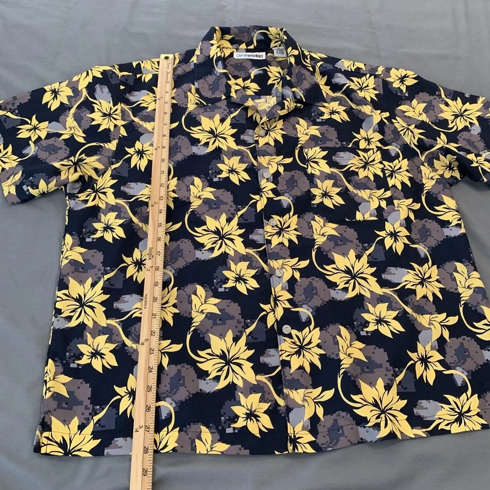 Canyon River Blues Shirt Mens XL Blue Hawaiian Floral Short Sleeve Button Beach - Picture 5 of 7